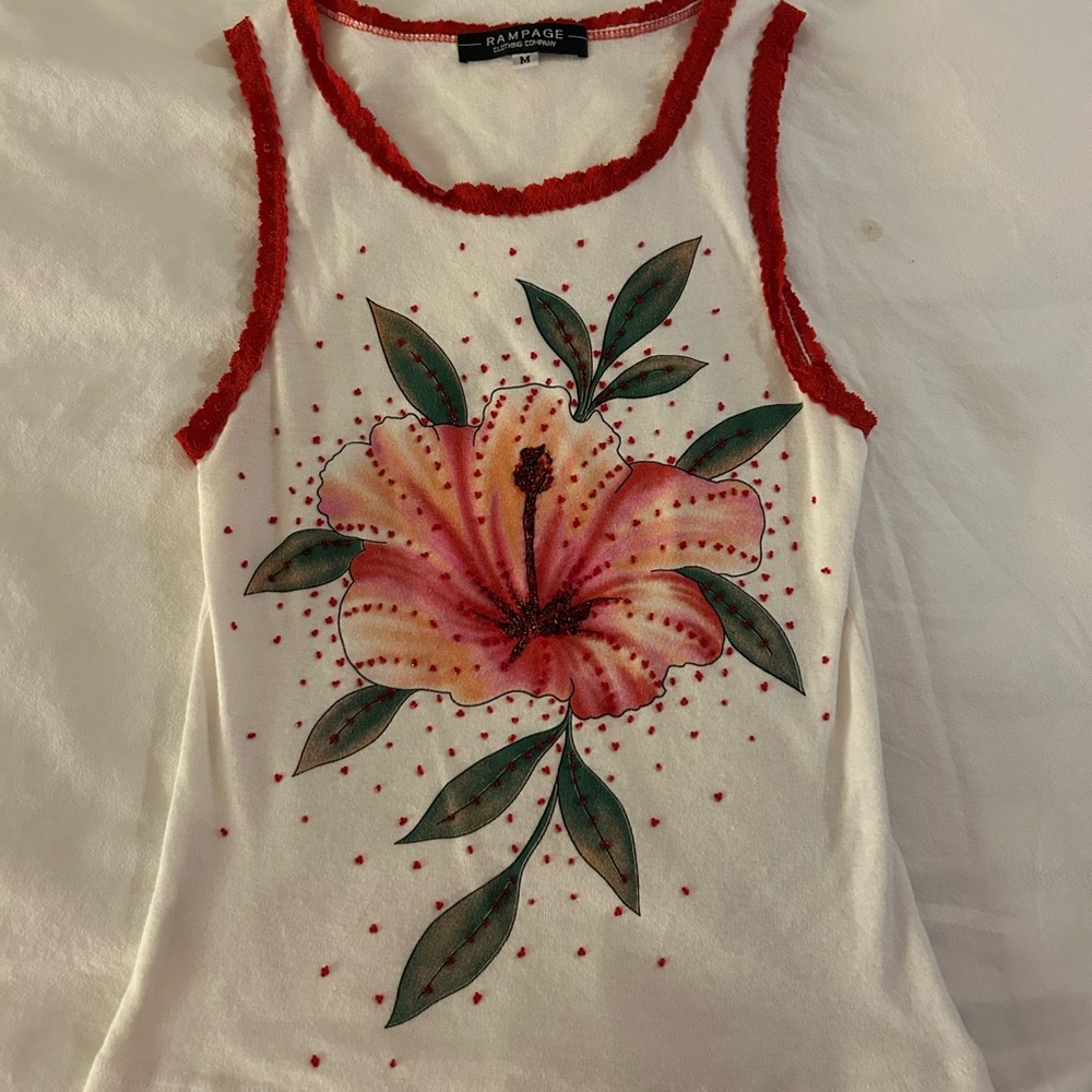 Rampage White and Red Floral Tank Top